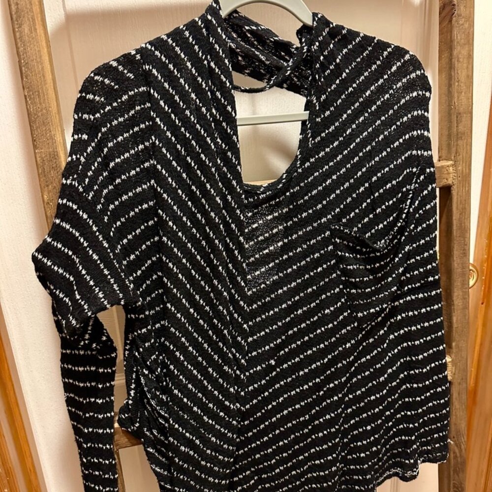 Free People Open Back Long Sleeve Back and White Stripe M